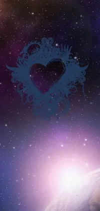 This stunning live wallpaper for your phone features a beautiful pink, red, and purple heart surrounded by a mesmerizing galaxy filled with sparkling stars