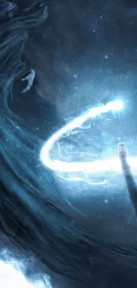 This stunning phone live wallpaper showcases a fantasy art concept of a powerful white witch and Gandalf casting a lightning bolt
