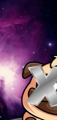This phone live wallpaper features a playful cartoon dog with a large red X on its chest against a space-themed backdrop
