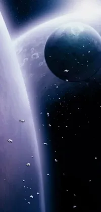 This dynamic phone live wallpaper depicts a space station amidst a breathtaking celestial display