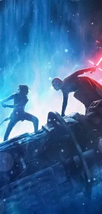 This amazing live phone wallpaper showcases an epic fight scene from Star Wars: The Rise of Skywalker