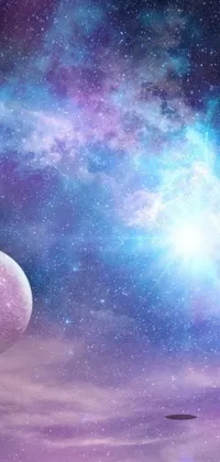 This captivating phone live wallpaper showcases a stunning space scene filled with planets and stars shining brightly in the sky