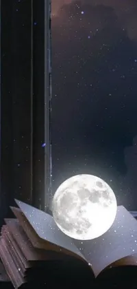 This phone live wallpaper depicts a surreal and captivating scene of an open book resting on a window sill