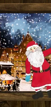 This live wallpaper features a gorgeous painting of a Santa Claus and the charming town of Belgium in the background