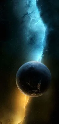 This phone live wallpaper depicts a stunning planet in space with a star in the background