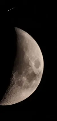 This live wallpaper depicts a captivating photograph of a half moon in black and white