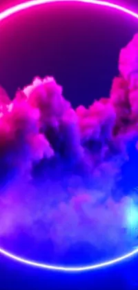 Get ready to upgrade your phone's wallpaper with this stunning digital art piece! With a dazzling pink and blue circle as the centerpiece, this design features swirling smoke and glowing clouds against a deep blue background