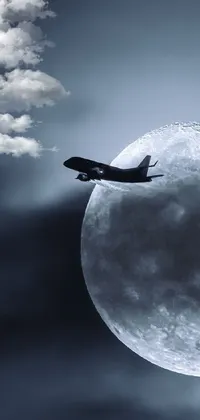 Airplane in Full Moon Dreamy Live Wallpaper