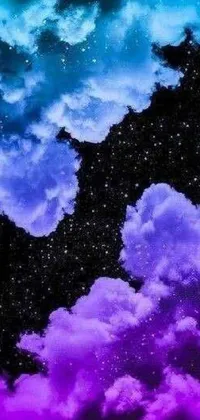 This live wallpaper features a beautiful night sky filled with cotton clouds and twinkling stars in black and blue color scheme made by Reyna Rochin