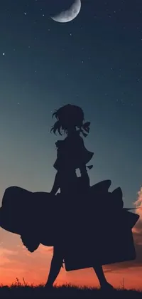 This stunning phone live wallpaper features a tumblr-inspired digital art of a girl standing on a grass-covered field