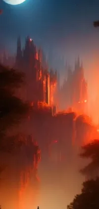 This live wallpaper showcases a mysterious forest landscape with a stunning distant castle