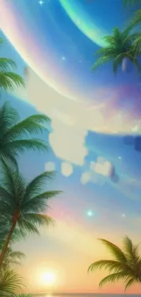 This stunning vertical phone live wallpaper is a feast for the eyes, featuring a dreamy and surreal beach scene rendered in airbrush painting style