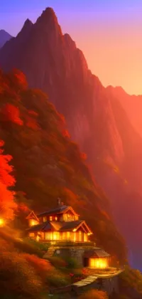 This phone live wallpaper showcases a stunning autumn sunrise on a mountainous landscape in China