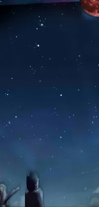 Transform your phone screen with this stunning live wallpaper that captures a magical moment under the full moon! Featuring two people standing in front of a beautiful night sky, this wallpaper by Ju Lian is a screenshot you won't want to miss