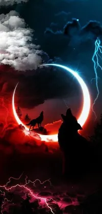 This stunning live wallpaper for your phone features two wolves standing in front of a full moon