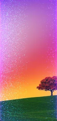 This live wallpaper features a stunning lone tree standing amidst a lush green field with a slightly blurred background