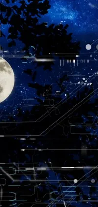 This dynamic live wallpaper features the mesmerizing image of a full moon suspended in a starry night sky