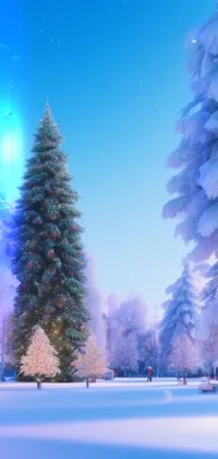 Get into the festive mood with this stunning live wallpaper featuring a Christmas tree in a snowy park