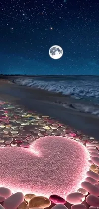 This live wallpaper features a breathtaking beach at night, complete with colorful glowing coral tones and a full moon in the sky