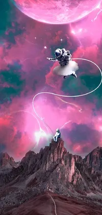 This space inspired live wallpaper features a couple airborne in a dreamy, surreal atmosphere