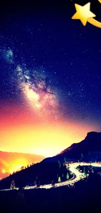 This phone live wallpaper depicts a stunning star in the night sky with the Milky Way in the background