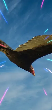This stunning phone live wallpaper features an enormous bird soaring through a vibrant blue sky