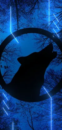 This phone live wallpaper features a captivating silhouette of a dog set against a deep blue background
