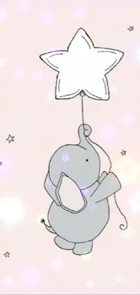 This trendy live wallpaper for your phone features a playful cartoon elephant holding a star