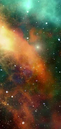This phone live wallpaper features a cosmic space scene filled with stars, galaxies, nebulas, and snow flurries