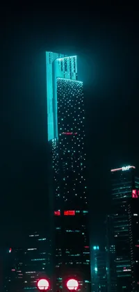 This live phone wallpaper depicts a futuristic cityscape during the night in Beijing, with tall, thin buildings and neon lights creating a cyberpunk atmosphere