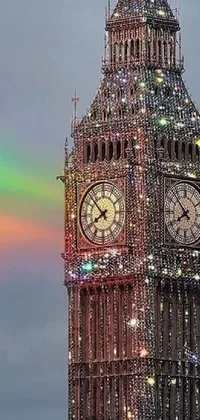 Looking for a dazzling solar punk live wallpaper with a clock tower and rainbow in the sky with 2022 written below? Look no further than this mesmerizing design, complete with glittering lights and big ben