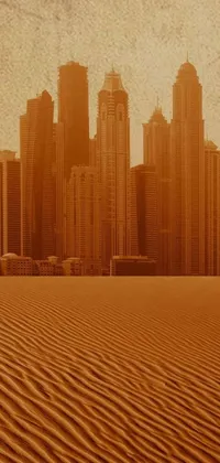 Experience a stunning desert landscape with a futuristic cityscape in this live wallpaper for your phone