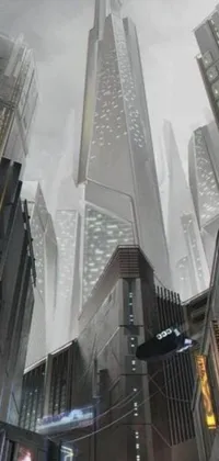This live wallpaper features a futuristic cityscape, depicting tall glass skyscrapers in a big city