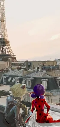 A mesmerizing phone live wallpaper showcasing a couple on a roof, surrounded by a violet planet in a captivating digital art style