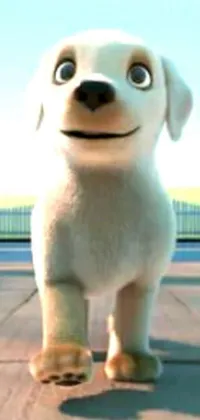 This animated phone live wallpaper showcases a white labrador retriever stuffed animal with a cute and playful expression