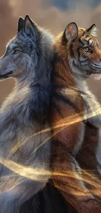 This live wallpaper features a stunning half-portrait view of animal buddies intertwining with each other, created by a highly talented artist
