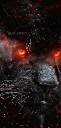 This phone live wallpaper showcases a breathtaking close-up of a black panther with red eyes