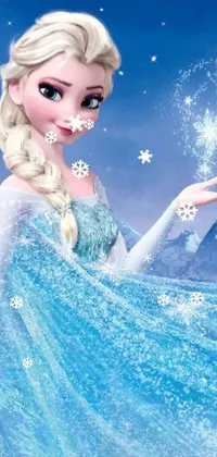 This phone live wallpaper depicts a blonde-haired princess wearing a blue dress inspired by a popular animated movie