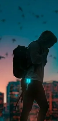 This city street live wallpaper features a skater performing tricks on a skateboard against a cyberpunk backdrop