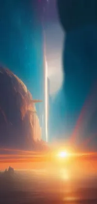 This phone live wallpaper showcases a stunning digital rendering of a space station in the sky