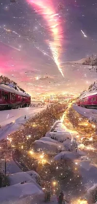 Get lost in a winter wonderland with this hyper-realistic train live wallpaper