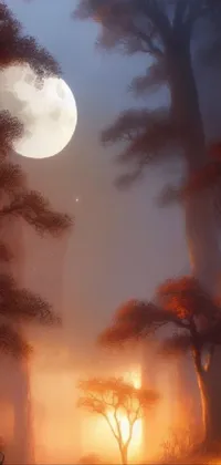 Transform your phone with this picturesque live wallpaper of a fantasy forest at night