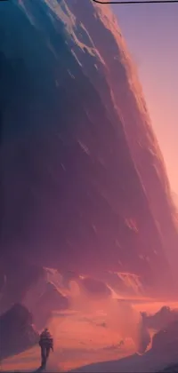 This phone live wallpaper depicts a group of explorers crossing a vast desert