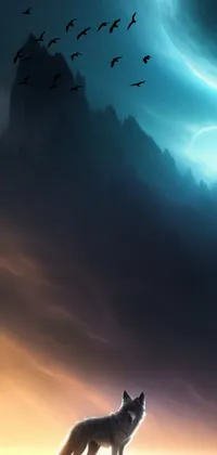 Get lost in the stunning detail of this live wallpaper, featuring a lone wolf standing strong atop a majestic mountain