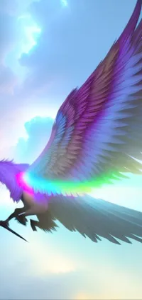 Unleash your imagination with this magical phone live wallpaper, featuring a gryphon-inspired unicorn soaring through the sky, surrounded by a colorful aura