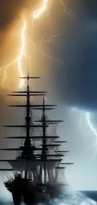 Experience the thrill of a ship braving a harrowing storm in this stunning live wallpaper