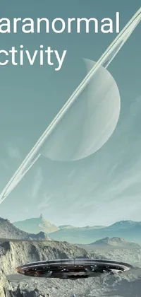 This phone live wallpaper is a stunning depiction of a spaceship flying through a scenic sky with a planet and spectacular rings in the background