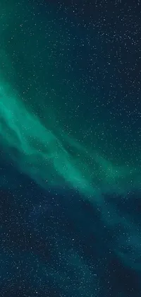 This stunning phone live wallpaper showcases an airplane flying in the starry sky in dark blue and green tones