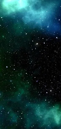 This live phone wallpaper boasts a mesmerizing green and blue space background, filled with countless stars and unique space art