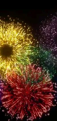 Introducing a stunning live wallpaper for your phone featuring a dazzling display of multicolored fireworks that light up the night sky